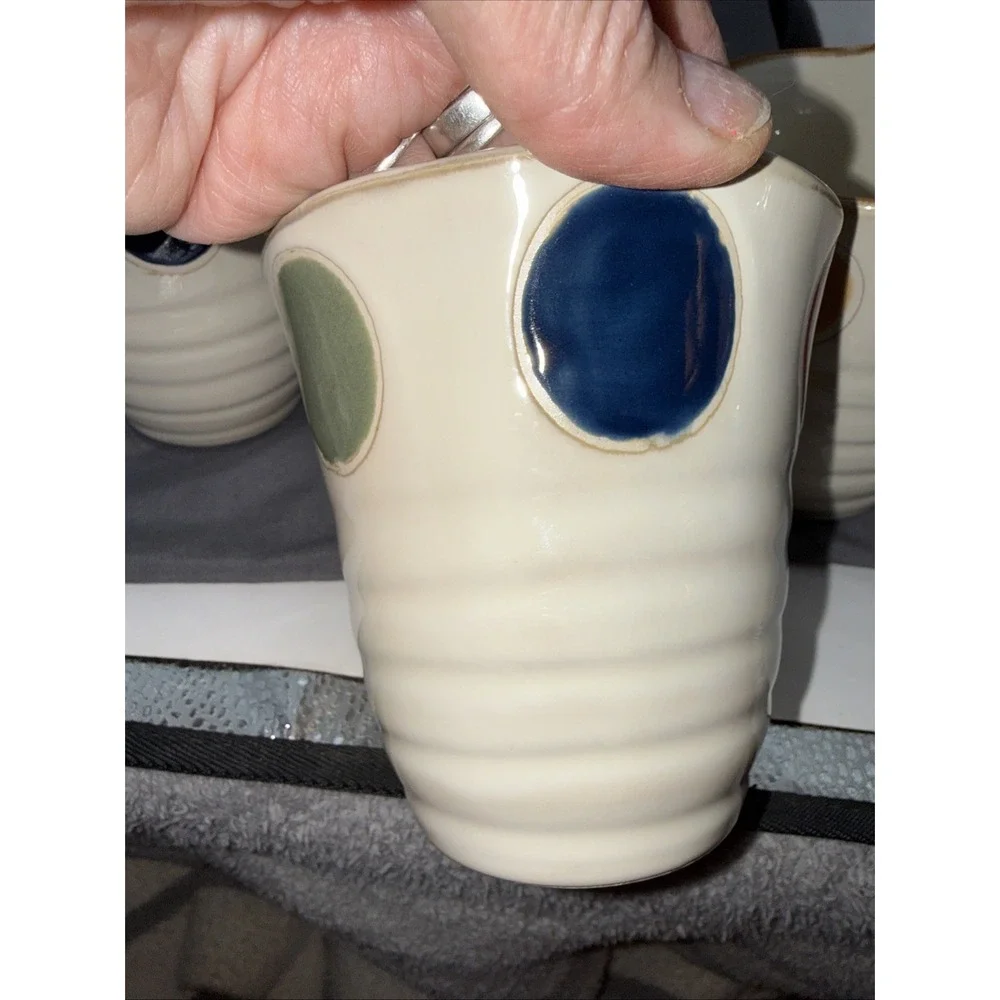 Pier 1 Dots Hand-Painted Stoneware Mugs Set of 3